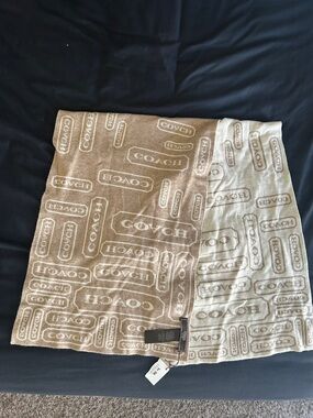 Coach Cashmere & Wool Blend Reversible Logo Scarf in Beige and Light Taupe